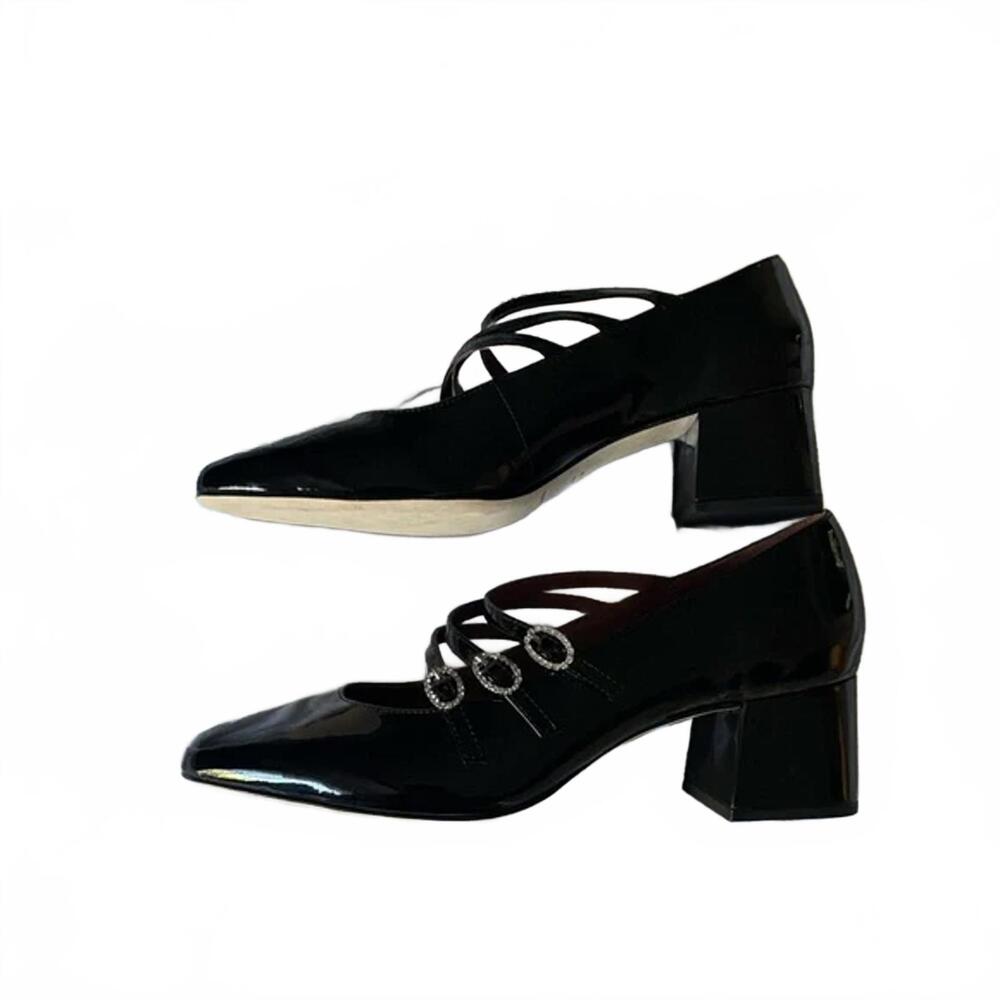 Reformation Mimi Buckle Pumps Size 10 Black Patent Leather New Without Box - Picture 4 of 7